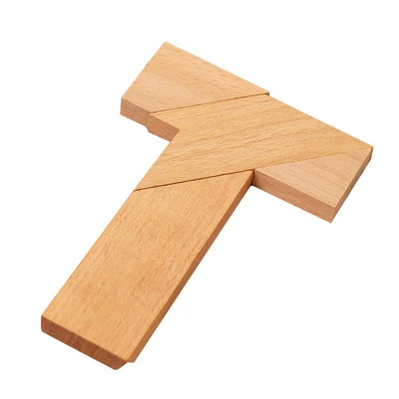 T-Shaped Puzzle Educational Toy Tangram Intellectual Puzzle Beech Wood Block Primary School Kidsren'S Puzzle T-Shaped Wooden Brain Brake - Image 1